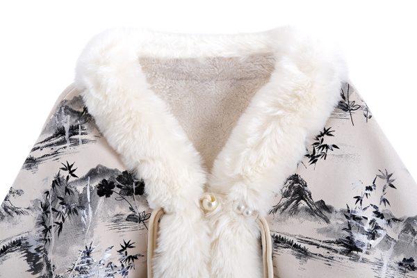 Winter Ethnic Print Hot Sale Big Fur Collar Cape And Shawl - Image 2